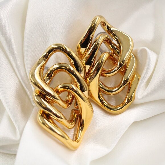 NWT Balenciaga Shiny Gold-Toned Linked Earrings with Lever-Back Closure - Picture 1 of 11